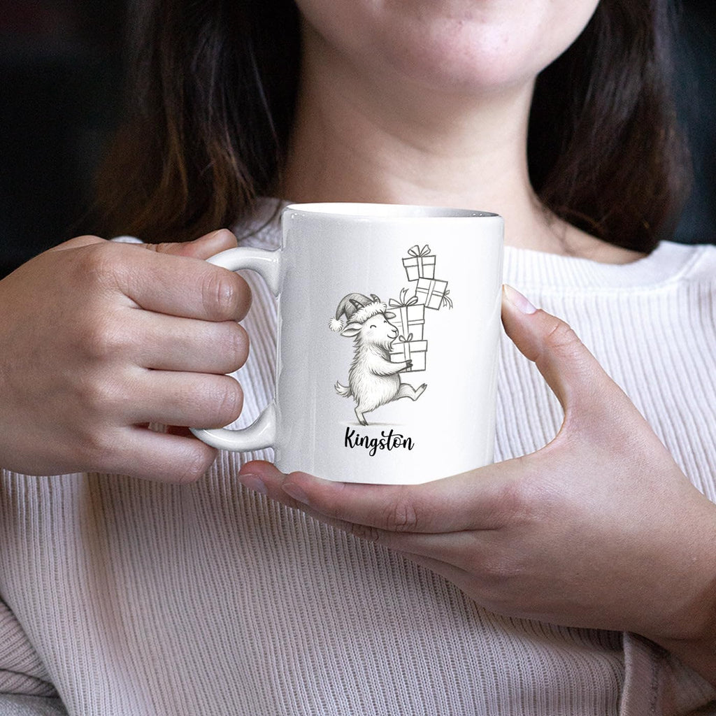 Goat Coffee Mug Gift, Personalized Name Goat Lover Ceramic Coffee Cup 11 Oz 15 Oz, Customized Goats Tea Mug Gift for Birthday/Christmas/Special Day/Holiday, Funny Animal Goats White Accent Cup