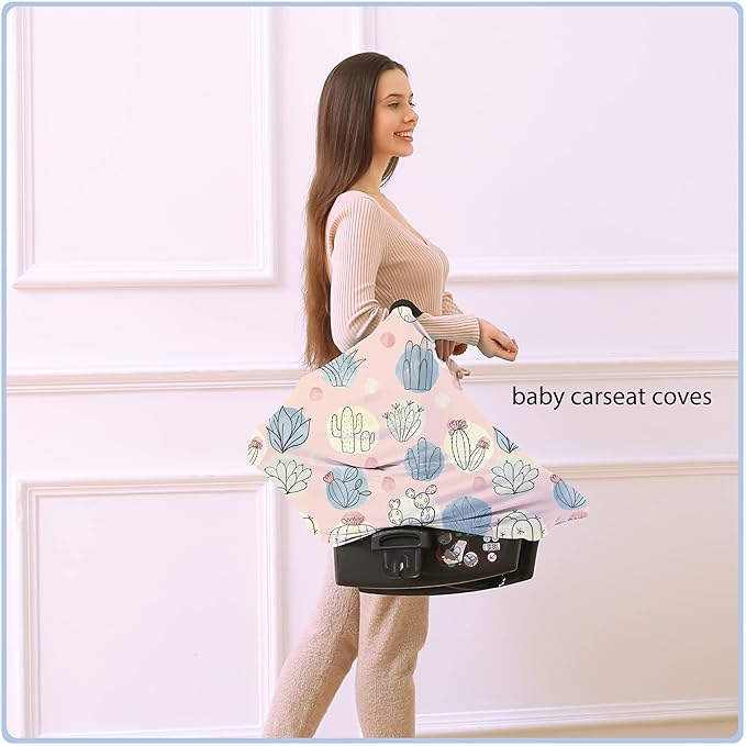 Car Seat Covers for Babies - Multi- use Nursing Carseat Canopy, Breastfeeding Covers, Baby Shower Gifts for Boys and Girls (Cactus)