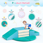 Lischwert Foam Climbing Blocks for Toddlers 1-3, 5pcs Foldable Soft Play Set with Crawling Exploration Toys - Indoor Infant Safe Blocks for Baby Gym & Toddler Playground - Blue