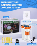 Microscope for Kids 1000x Magnification, 2.4-inch ScreenPocket Microscope with Photo and Video Recording (with Slide Kit) Portable Educational Gift