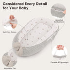 Baby Lounger - Infant Lounger Pillow for Newborn 0-24 Months, Soft, Breathable & Portable Baby Lounger Pillow for Boys & Girls, Cozy Baby Floor Seat for Home & Travel (Beige Star)