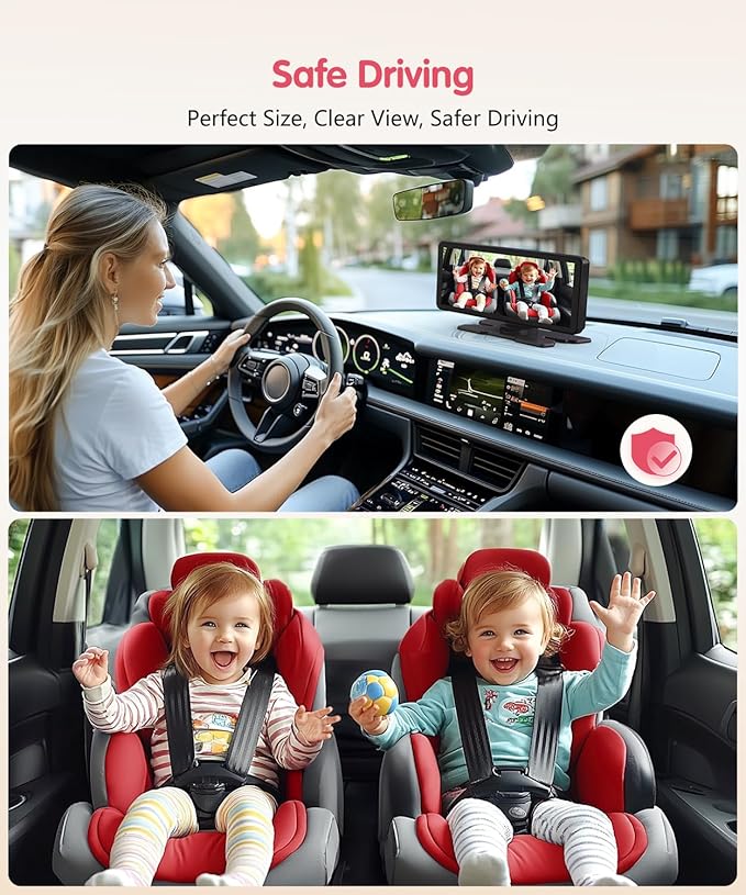 BM5PRO 7.2" 1080P HD Baby Car Camera for 2 Kids, Split Screen with IR Night Vision, Easy to Install & Adjust Brightness, Dual Car Camera Baby Monitor for Rear Seat Safety