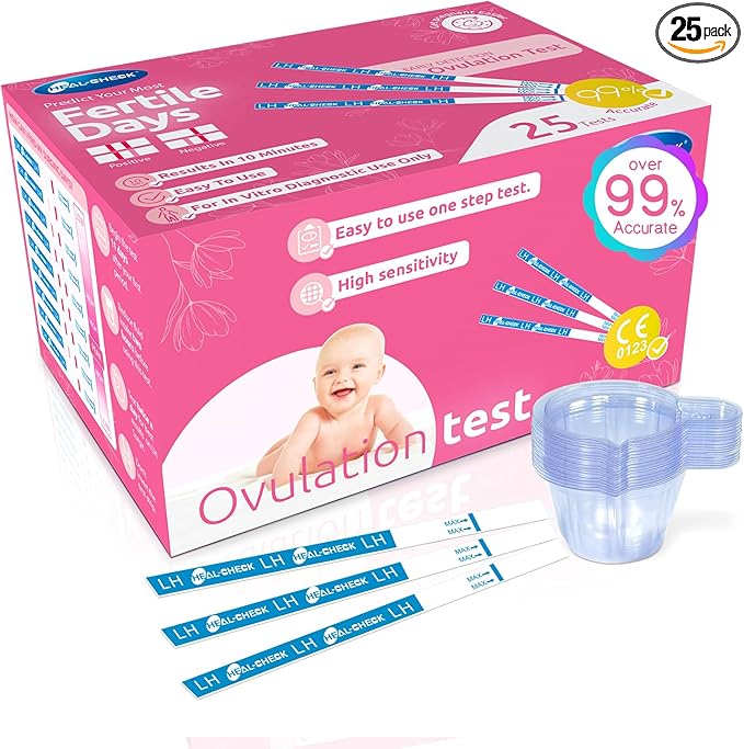 25 Count Ovulation Test Strips with Cups, Bulk Ovulation Test Strips for Women, Ovulation Predictor Kit, Accurate Fertility Tests for Home, Individually Wrapped 5mm LH
