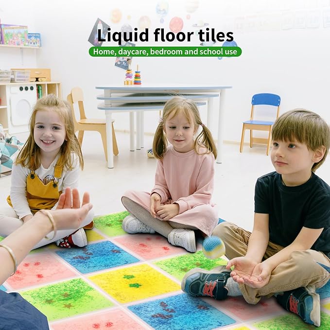 LONGKING 4-Sheet Liquid Square Sensory Tiles, Animal Pattern, Colorful Floor Tile for Play Centers, Playroom, Lava Tiles, 11.8"x11.8"