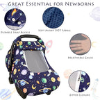Baby Carseat Cover Winter, Pea Pod Infant Car Seat Covers Canopy for Newborn with 2 Layers Windows of Breathable Mesh/Fabric, Lightweight Polyester/Minky Dot Backing, Snug Fit Most Baby Car Seat