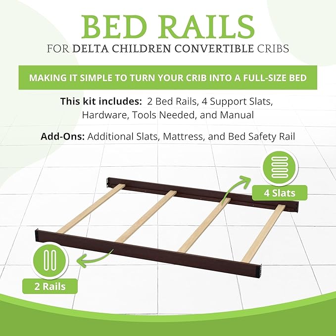 Full-Size Conversion Kit Bed Rails Compatible with Delta Children Convertible Cribs - Solid Wood Rail #0050 - Toddler & Adult Bed Rail for Full-Size Beds - Baby Furniture (Black Espresso - 907)