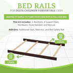 Full-Size Conversion Kit Bed Rails Compatible with Delta Children Convertible Cribs - Solid Wood Rail #0050 - Toddler & Adult Bed Rail for Full-Size Beds - Baby Furniture (Black Espresso - 907)