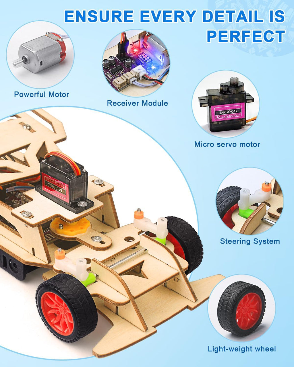 Poraxy STEM Kits for Kids 8-10, STEM Toys for Boys Age 8-12, Remote Control Car, Wooden 3D Puzzles 8-13 Science Projects Building Model, Birthday Gifts for 8 9 10 11 12 13 14 Year Old Teen Boys Girls
