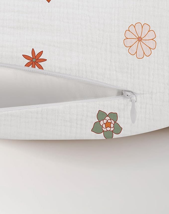 Nursing Pillow Covers 2 Pack, Muslin Nursing Cover for Breastfeeding Pillows, Comfortable for Baby Girls and Boys (Sage & Flower-B)