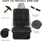 Car Seat Protector 2 Pack Baby Car Seat Covers with Mesh Pockets & Non-Slip Backing 600D Durable Seat Protector Under Baby Car Seat (Black & Red, Large)