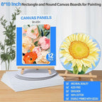 12 Pack 8x10” Canvas Boards and Round Canvas for Painting, Couple Painting Kit with Wood Easel, Acrylic Paint, Paint Brushes Set for Kids Teenagers Adults Date Night Sip and Paint Party