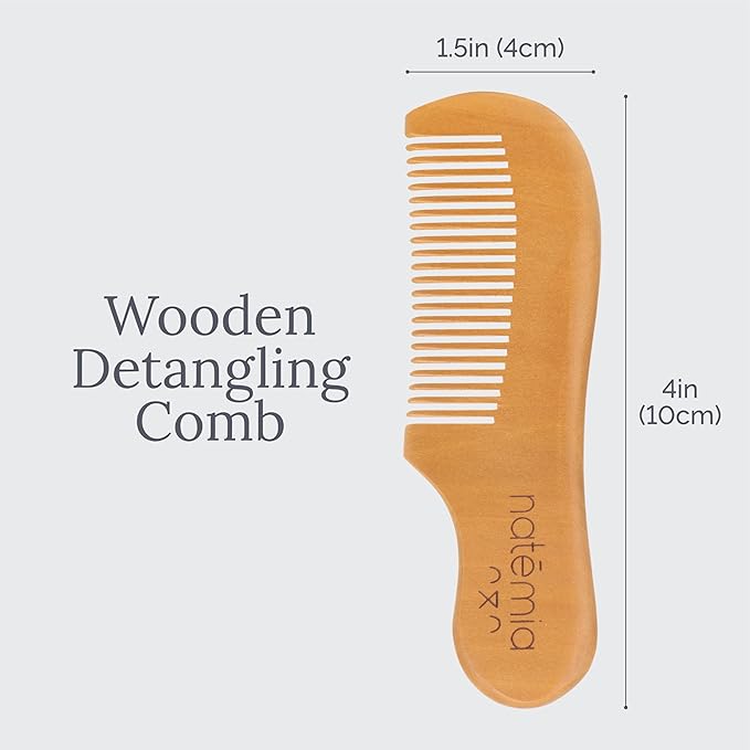 Natemia Baby Hair Brush and Comb Set - Wooden Soft Bristle Brush, Cradle Cap Brush for Newborns and Toddlers