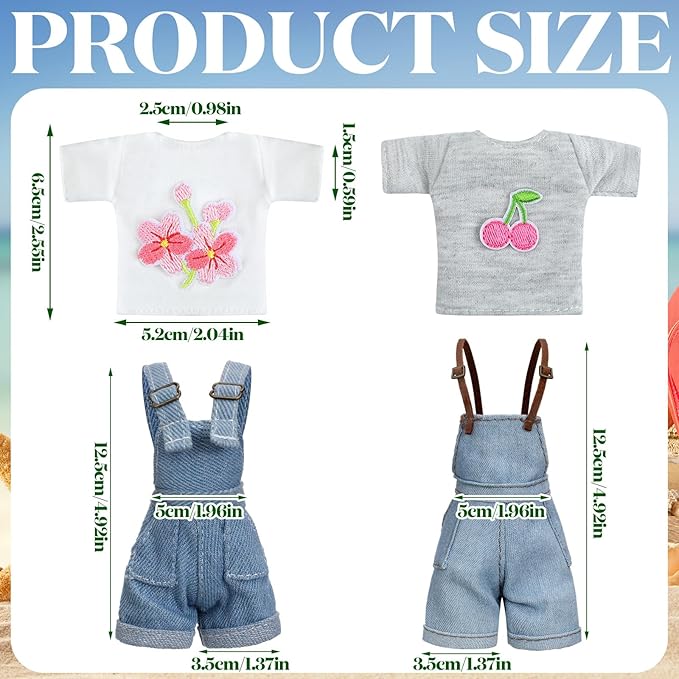 Bencailor 8 Pieces Christmas Doll Clothes for 11.5 Inch Doll Accessories Sweaters Denim Pant Summer Regular Outfit Clothing(T Shirt and Suspender Trousers)