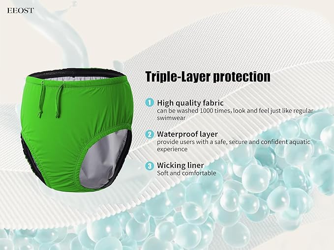 Youth Special Needs Reusable Swim Diapers Swimwear for Incontinence Cloth Diaper Covers Waterproof,Leakproof, Unisex (Lime Green, 10-12T)