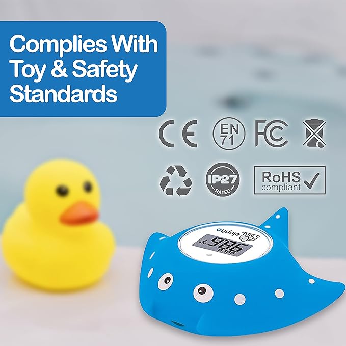 Elepho eFloat Digital Baby Thermometer for Bathtub | Accurately Monitors Water & Room Temperature + Acts as Kids Bath Toy | Waterproof Device Alerts When Too Hot or Cold (Blue)