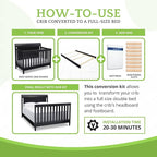 Full-Size Conversion Kit Bed Rails Compatible with Delta Children Convertible Cribs - Solid Wood Rail #0050 - Toddler & Adult Bed Rail for Full-Size Beds - Baby Furniture (Ebony - 0011)