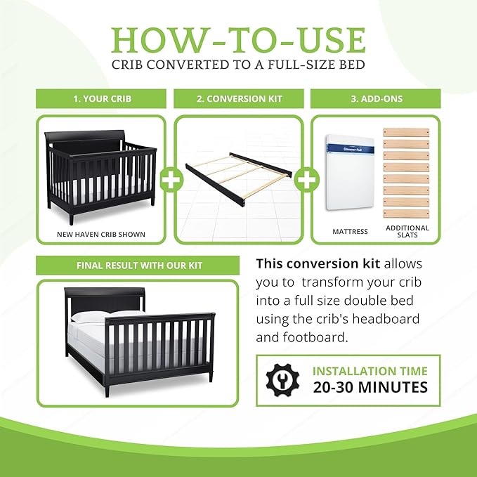 Full-Size Conversion Kit Bed Rails Compatible with Delta Children Convertible Cribs - Solid Wood Rail #0050 - Toddler & Adult Bed Rail for Full-Size Beds - Baby Furniture (Ebony - 0011)