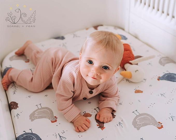 Crib Sheets Neutral - Fitted Baby Crib Sheets Bed for Girl Boy - 2 Pack Standard & Toddler Mattress (Farm Animals) - Buttery Soft Organic Cotton Blend