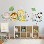 Watercolor Animal Wall Decals Giraffe Elephant Lion Hippo Zebra Wall Stickers Removable Cartoon Animal Wall Decals Decor for Baby Nursery Playroom Bedroom Classroom Kindergarten
