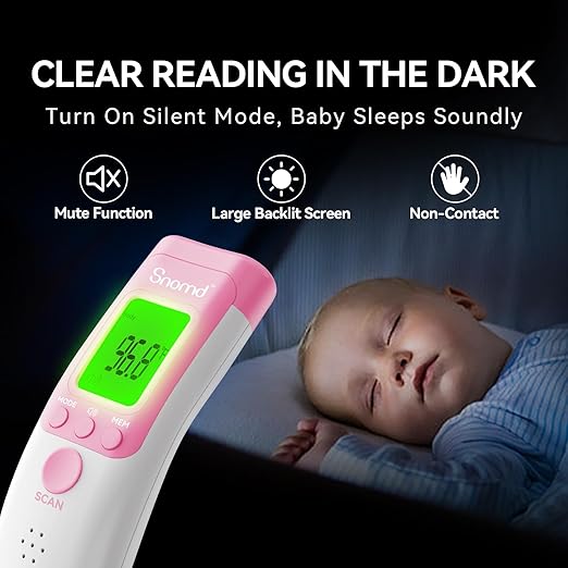 Digital Non-Contact Infrared Forehead Thermometer for Adults, Kids, and Baby, 3-in-1 Medical Grade Thermometer with Fever Indicator, Instant Reading, Backlit LCD Display