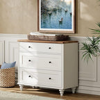 WAMPAT Dresser for Bedroom with 3 Drawers, Kids Dressers with Wide Chest of Drawers, Mid Century Modern Wooden Closet Storage Organizer for Living Room, Nursery, Hallway, White