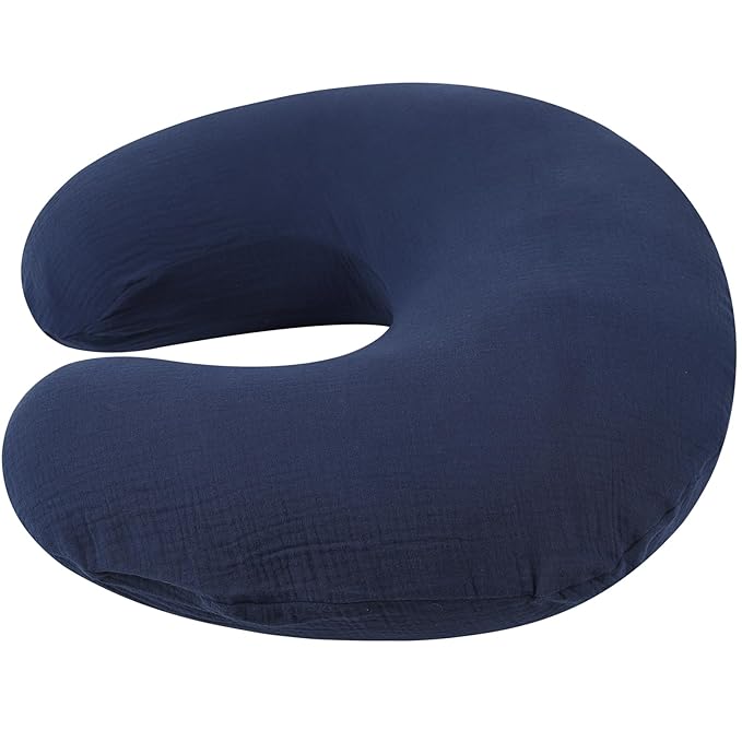 Onacosht Muslin Nursing Pillow Cover Soft 100% Cotton Feeding Pillow Slipcover Fits Standard Infant Nursing Pillow for Baby Boy and Girl, Navy Blue