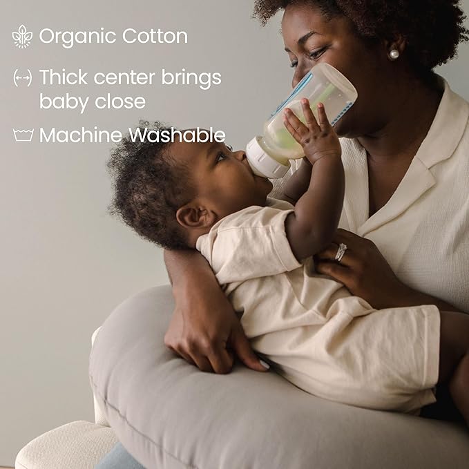 snuggle me Organic Nursing Pillow (New 2025 Design) | Bottle & Breastfeeding Pillow with Organic Cotton Cover & Fiberfill, Machine Washable Feeding Pillow, Newborn Essentials Must Haves (Stone) - v2