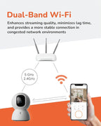 Sensforge 2.5K Indoor Pan-Tilt Dome Security Camera, AI Human & Pet Detection, 360° Coverage, Two-Way Audio, Dual-Band Wi-Fi (2.4G/5G), 64GB SD Card Included, No Monthly Fees