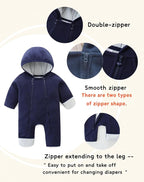 Newborn Baby Fleece Jumpsuit Girls Boys Winter Hooded Coverall Romper Cute Baby Snowsuit Clothes