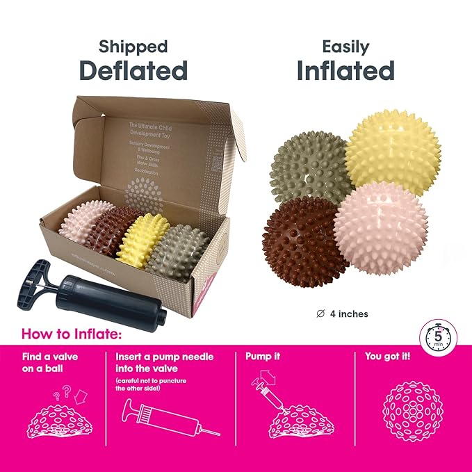 Edushape Original Sensory Ball for Baby - 4" Deflated with Pump - Boho Chic Color - Enhances Gross Motor Skills for Kids 6 Months & Up - Stocking Stuffer