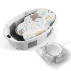 Collapsible Baby Bathtub, 3s to Install, Baby Bath Tub with Soft Cushion & Thermometer, 0-36 Months Newborn Bathtub, Portable Travel Baby Tub, Grey