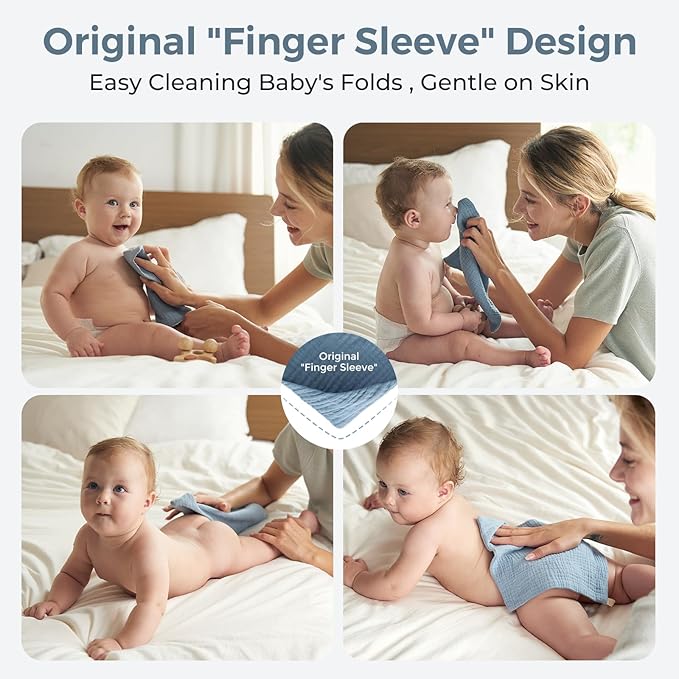 Momcozy Soft & Absorbent Baby Washcloths - 4 Layer Design| Medium Thickness| Premium Cotton for Newborns' Skin-Great for Bathing, Wiping & on-The-go Use, Shower Gift and Essential(5 Pack, 10x10 inch)