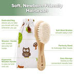 haakaa Wooden Baby Hair Brush for Newborns and Toddlers Baby Brush Natural Soft Wool Bristles Hairbrush, Ideal for Cradle Cap, Perfect Baby Registry Gift with Carry Pouch, 1PC