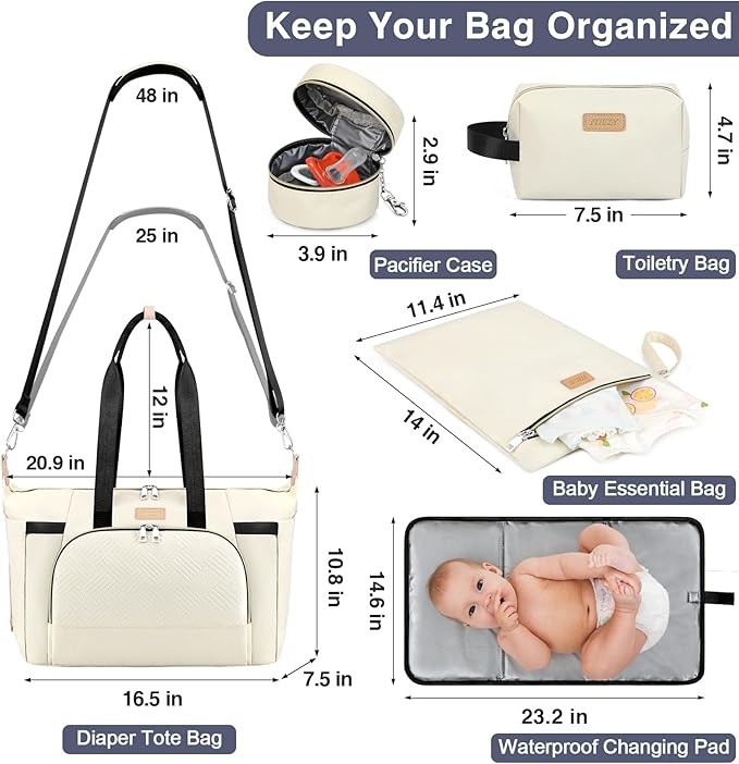 ITIEZY Diaper Bag Tote for Baby - Large Mommy Bag with Portable Changing Pad Pacifier Case, Hospital Bags Travel Baby Bag
