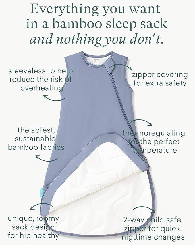 Supersoft Sleep Sack 1.0 TOG, Premium Bamboo Viscose Baby Sleeping Bag 2-Way Zipper Sleep Sack Baby Wearable Blanket