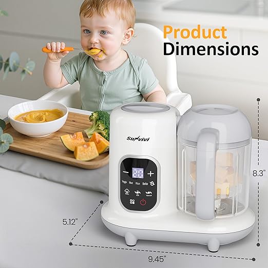 All-in-one Baby Food Maker: Baby Food Processor Blender Combo with Self Clean & LCD Display, Baby Food Puree Maker with Steam, Heating & Stirring, White Steamer Container Grinder