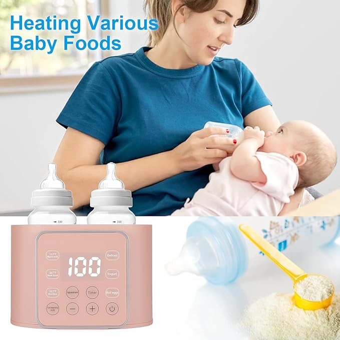 Baby Bottle Warmer 9-in-1 Multifuntion Breast Milk Warmer, Fast Baby Food Heater & Defrost Warmer with Timer for Twins, LCD Display Accurate Temperature Adjustment, 24H Constant Mode (Rose)