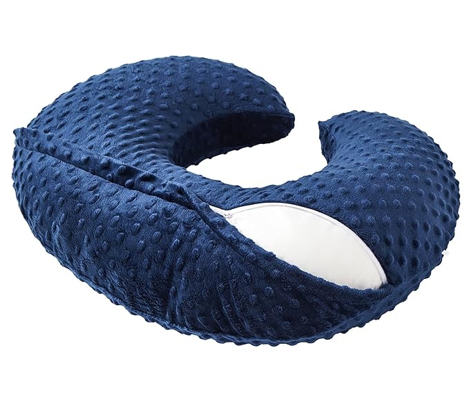 Nursing Pillow and Positioner, Breastfeeding, Bottle Feeding, Baby Sitting Support with Removable Ultra Soft Cover, Tummy Time Support for Baby Boys and Girls (Estate Blue)
