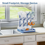 GoMaihe Baby Bottle Drying Rack: Space Saving Vertical Bottle Dryer Holder - Baby Accessories Storage Stand Organize Brushes Pacifiers on Countertop - BPA-Free - Blue