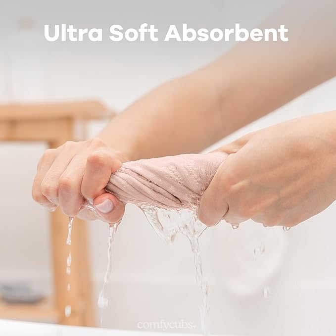 Comfy Cubs Muslin Baby Washcloths 6 Pack - Soft 6-Layer Cotton Wash Cloths for Sensitive Skin - 10"x10" Large, Gentle, Absorbent Infant Essentials for Newborn and Toddlers - Blush