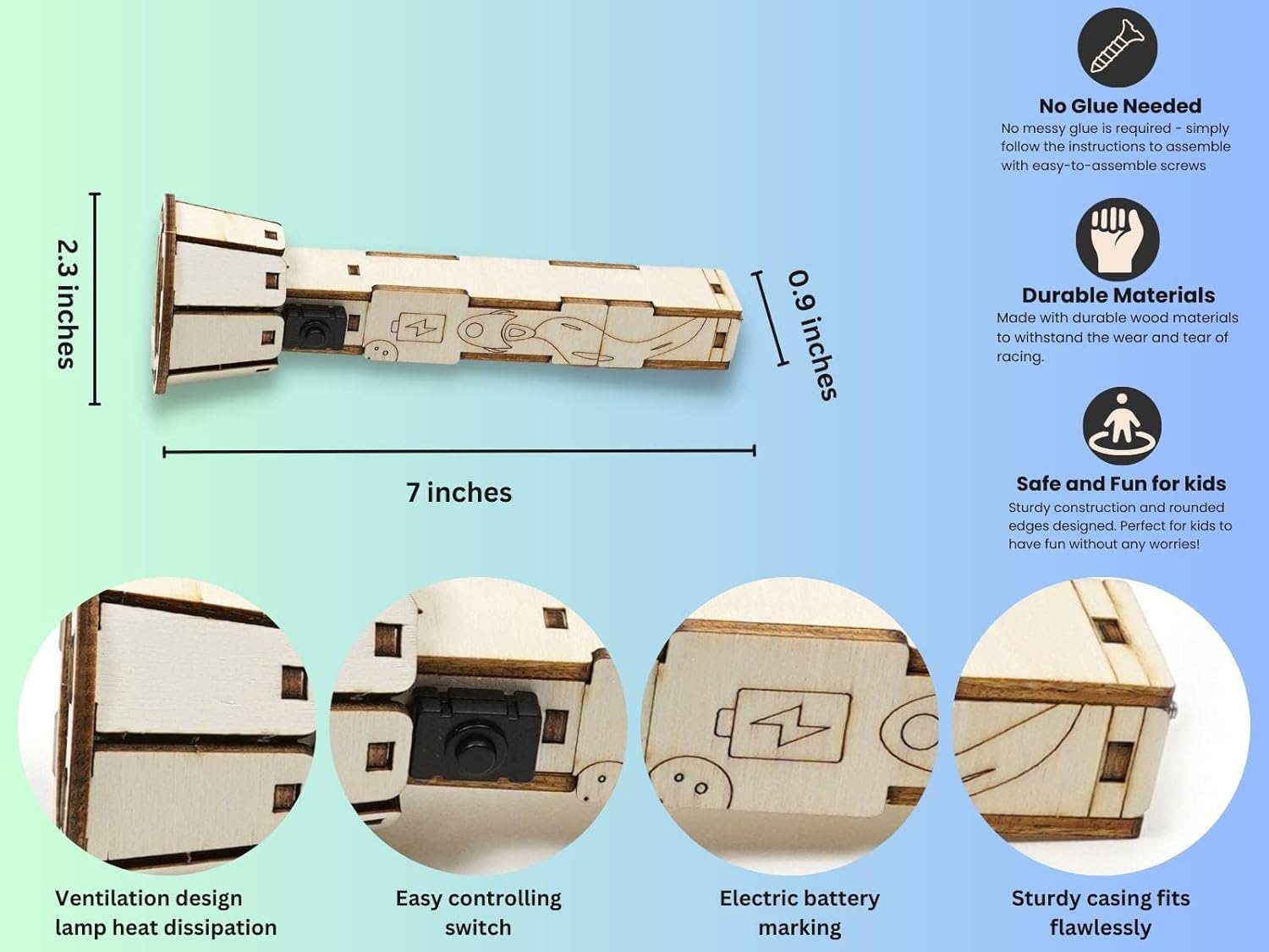 DIY Wooden Flashlight STEM Kit for Kids Aged 6-10 | Battery-Operated Educational Science Experiment Kit with Built-in Switch