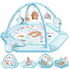 Baby Gym Play Mat, 8-in-1 Tummy Time Mat & Ball Pit with 6 Toys, Washable Baby Activity Mat for Visual, Hearing, Sensory, Motor Development, Baby Gift for Newborn Infant 0-3-6-9-12 Months (Blue)