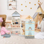 Costzon Wooden Dollhouse for Kids, 3-Story Luxury Doll House with 41 Pieces Furniture Accessories, 8 Rooms, Stairs & Balcony, DIY Pretend Dollhouse Playset, Gift for Girls Toddlers Ages 3+ (Pink)