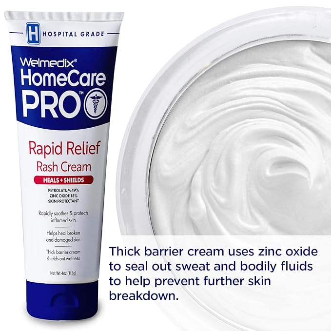 HomeCare PRO Rapid Relief Adult Diaper Rash Cream – Extra Thick, Moisturizing Barrier Cream for Incontinence and Healing/Zinc Oxide (4oz Tube)