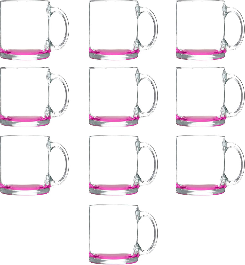 Libbey Clear Glass Coffee Mugs 13 oz. Set of 10, Bulk Pack - Perfect for Coffee, Tea, Espresso, Hot Cocoa, Other Beverages - Pink Bottom