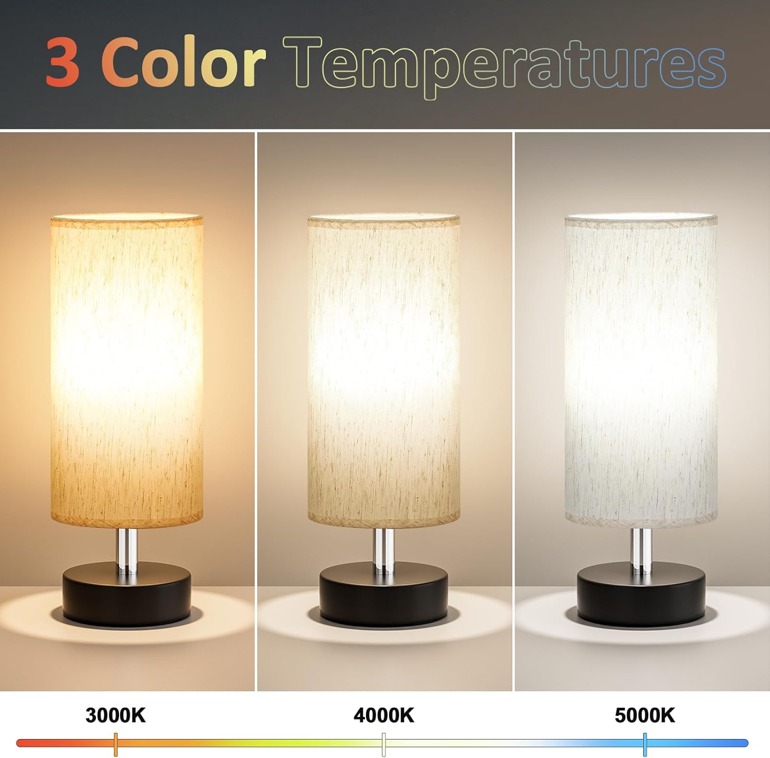 Small Table Lamp with LED Bulb - 3 Color Temperatures for Bedroom, Nightstand, Minimalist Night Stands, Desk, Kids, Living Room, Office, Dorm