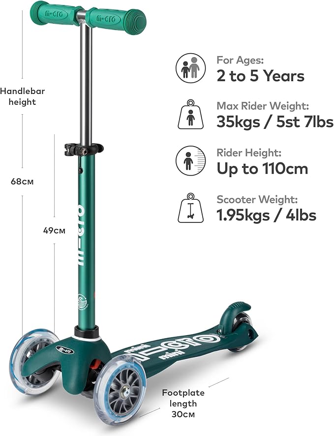Micro Kickboard - Mini Deluxe Eco, 3-Wheeled, Lean-to-Steer, Swiss-Designed Micro Scooter Made with Recycled and Sustainable Materials, for Preschool Kids, Ages 2-5