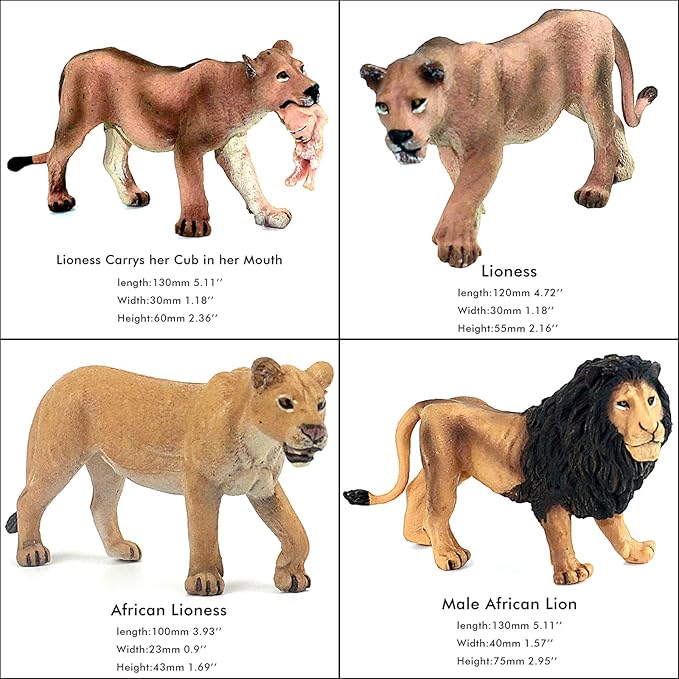 FUNSHOWCASE African Jungle Animals Toy Lions Figure Realistic Plastic Figurine Playset Lot 13-Piece