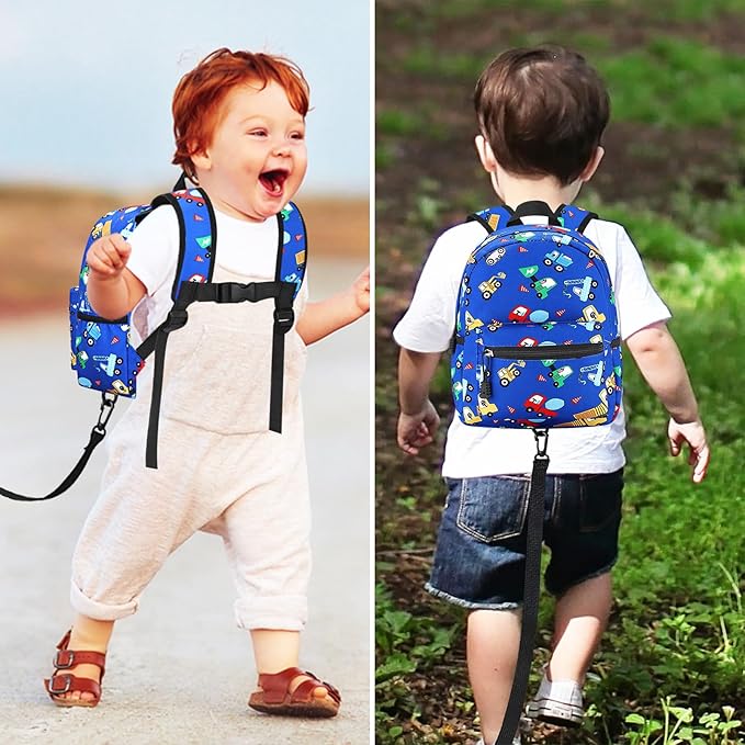 Accmor Toddler Backpack with Leash, Cute Kids Backpacks with Anti Lost Wrist Link, Mini Baby Backpack Leash Walking Harness for Outdoor Travel, Small Excavator Backpack Tether Protector for Boys
