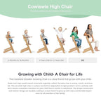 Cowiewie Natural Wooden High Chair for Babies & Toddlers 3-Tier Remove Adjustable Tray and Highchair with Cushions, Easy to Clean, Portable(Green)